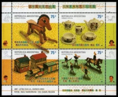 Argentina 2007 Souvenir Sheet Children's Toys Rocking Horse Rider Tea Ceramics Train Station Soldier Mint - Blocks & Kleinbögen