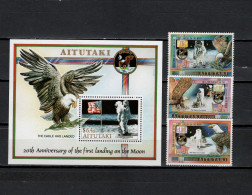 Aitutaki 1989 Space Apollo 11 Moonlanding 20th Anniversary Set Of 3 + S/s MNH - Oceanía