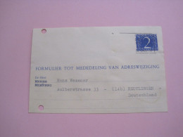 Netherlands Postcart  To Germany 1956 - Nuevos