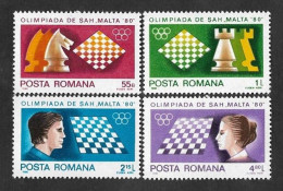 SD)1980 ROMANIA COMPLETE CHESS SERIES, MALTA CHESS OLYMPIAD, GAME PIECES, 4 MNH TIMBERS - Sonstige & Ohne Zuordnung