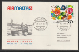 1989, Air Malta, Erstflug, Genf - Valetta Malta - Erst- U. Sonderflugbriefe