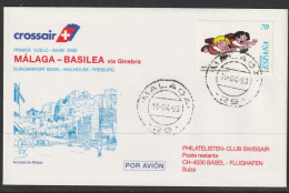 1998, Crossair, Erstflug, Malaga Spain - Basel - Briefe U. Dokumente