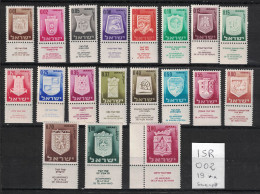 Israel 1965-1967 - Yvert 271-286, Scott#276-291 Et 334-336 - Série Complète Neuve SANS Charnière - Armoiries - Unused Stamps (with Tabs)