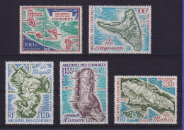 Komoren 1971/1975 Landkarten Der Inseln Mi.-Nr. 123, 147, 155, 179, 190 ** - Comores (1975-...)