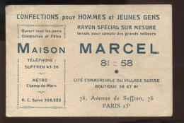 CARTES DE VISITE - PARIS 15EME - MAISON MARCEL, CONFECTIONS POUR HOMMES - 76 AV DE SUFFREN - Visiting Cards
