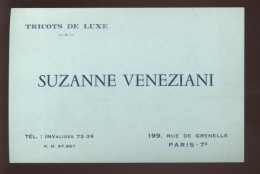 CARTES DE VISITE - PARIS 7EME - SUZANNE VENEZIANI, TRICOTS DE LUXE - 199 RUE DE GRENELLE - Visiting Cards