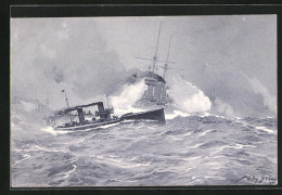 Künstler-AK Willy Stoewer: Torpedoboots-Angriff In Der Nordsee Bei Unruhiger See  - Guerra