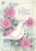 Postal Stationery - Flowers - Roses - Dove Holding Rose - Red Cross - Suomi Finland - Postage Paid - Postal Stationery