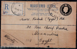 GREAT BRITAIN 1943 REGISTERED COVER FROM BRITISH ARMY SENT IN 13/6 TO ALEXANDRIA EGYPT VF!! - Briefe U. Dokumente