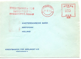 77147 - Norwegen - 1953 - 55o AbsFreistpl "Kreditbanken ..." A Bf (dreiseit Geoeffn) KRISTIANSAND -> Niederlande - Cartas & Documentos