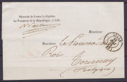 L. Du Tribunal De Première Instance De LILLE Datée 9 Mai 1851 Pour Procureur Du Roi à TOURNAI Càd LILLE/ 11 MAI 51 (au D - 1851-1857 Medallones (6/8)