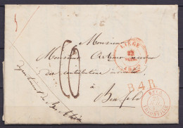 L. Datée 22 Juillet 1842 De LÜTTICH Càd LIEGE /23 JUIL 1842 Pour BENFELD - Griffe "B.4.R" - Passage "BELG. / THIONVILLE" - 1830-1849 (Belgique Indépendante)