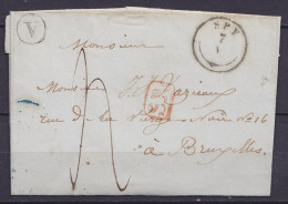 LSC (sans Texte) Càd T18 "SPY /7 V" Pour BRUXELLES - [SR] Boîte Rurale "V" Port "4" (au Dos: Càd Bleu "BRUXELLES /8 MAI  - 1830-1849 (Belgique Indépendante)