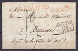 L. Datée 4 Juin 1826 De VERVIERS Pour BEAUNE "Dept. De La Côte D'Or" - Griffes "VERVIERS" & "L.P.B.2.R." + [PAYS-BAS PAR - 1815-1830 (Periodo Olandese)