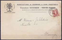 Imprimés Pub "Fabrique De Courroies Et Cuirs Industriels Th. Houben" Aff. N°192 Càd VERVIERS 2F /25 IX 1924 Pour MANAGE  - 1922-1927 Houyoux