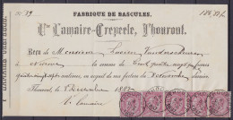 Reçu "Fabrique De Bascules Lamaire-Crepeele" Affr. 5x N°46 Càd THOUROUT /8 DEC 1887 (au Dos: Càd NINOVE /9 DEC 1887) - 1884-1891 Léopold II