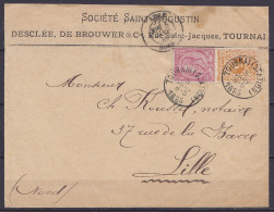 L. "Société Saint-Augustin" Affr. N°28+46 (tarif Frontalier) Càd TOURNAI (STATION) /5 JANV 1885 Pour LILLE - Càd Arrivée - 1884-1891 Leopold II