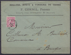 L. "Boulons, Rivets & Fonderie De Cuivre Cornil" Affr. N°46 Càd GILLY /7 MARS 1893 Pour BRUGES (au Dos: Càd BRUGES) - 1884-1891 Leopold II