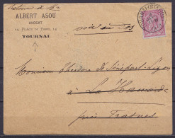 L. Avocat Asou Affr. N°46 Càd TOURNAI (STATION) /9 JANV 1888 Pour LA HAMAIDE - Retour à Tournai (au Dos: Càd Arrivée WOD - 1884-1891 Leopold II