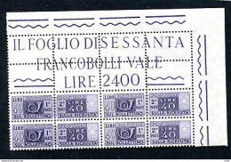 Pacchi Postali L. 40 Stelle IV Blocco Con Angolare Perforato - Abarten Und Kuriositäten