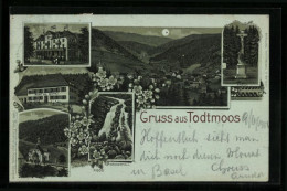 Mondschein-Lithographie Todtmoos, Gasthof Zum Löwen, Kurhaus, Wasserfall  - Todtmoos