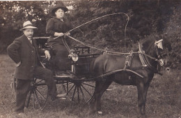 47) TONNEINS  - CARTE PHOTO GIROU - COUPLE AVEC CARRIOLE A CHEVAL - TRES BEAU PLAN - 3 SCANS  - Tonneins