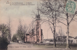 I21-47) LIBOS - LOT ET GARONNE -  L ' EGLISE - LE FOIRAIL ET LA ROUTE DE VILLENEUVE - COLORISEE - EN 1905 - Libos