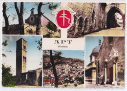 A8-84) APT - VAUCLUSE - 5 VUES DIVERSES COLORISEES + BLASON - ( 2 SCANS ) - Apt