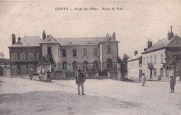 A20-80) CONTY - ECOLE DES FILLES  - ROUTE DE POIX  - ANIMEE - EN 1918 - ( 2 SCANS ) - Conty