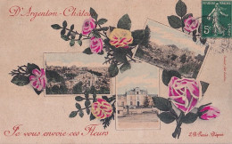 A2-79) D ' ARGENTON - CHATEAU - JE VOUS ENVOIE CES FLEURS -  MULTIVUES AVEC FLEURS - EN 1908 - Argenton Chateau