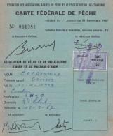 A25- CARTE FEDERALE DE PECHE D ' AGEN ET DU PASSAGE D 'AGEN - 1967 - TIMBRE FISCAL - 2 SCANS  - Pêche