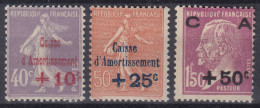 FRANCE SERIE CAISSE D'AMORTISSEMENT N° 249/251 NEUVE * GOMME TRES LEGERE TRACE DE CHARNIERE - 1927-31 Sinking Fund