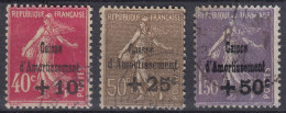 FRANCE SERIE CAISSE D'AMORTISSEMENT SEMEUSE N° 266/268 OBLITERATIONS LEGERES - 1927-31 Sinking Fund