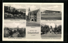 AK Schweinfurt Am Main, Das Rathaus, Schloss Mainberg, Der Marktplatz, Rückertdenkmal  - Schweinfurt