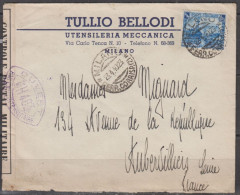 Lettre Pub De MILANO 1940 Avec Chemin De Fer 1l.25  Y.T.431 Pour AUBERVILLIERS " Ouvert Par L'Autorité MILITAIRE " - Military Mail (PM)