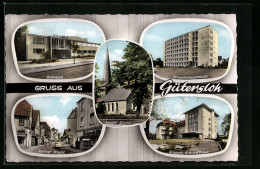 AK Gütersloh, Hallenbad, Berliner Strasse, Apostel-Kirche, Verwaltungsgebäude, Elisabeth-Krankenhaus  - Gütersloh