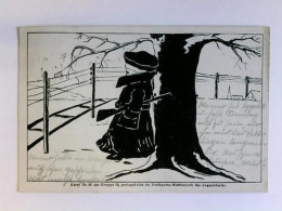1 Postkarte: Kind Als Soldat Gekleidet Mit Gewehr Unter Dem Arm, An Baum Lehnend Von Jugenddank Für Kriegsbeschädigte... - Ohne Zuordnung
