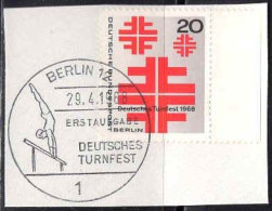 Berlin Poste Obl Yv:296 Mi:321 Deutsches Turnfest (TB Cachet à Date) Sur Fragment - Gebruikt