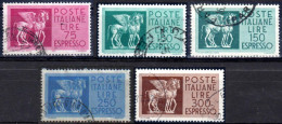 Italia 1958/76 Espresso Cavalli Alati 5 Valori Usati Serie Completa - Poste Exprèsse/pneumatique