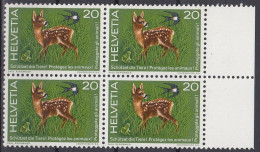 Switzerland / Helvetia / Schweiz / Suisse 1976 ⁕ Fawn / Roe Deer Mi.1079 ⁕ MNH Block Of 4 - Nuovi