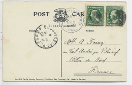 ETATS UNIS USA  ONE CENTX2 POST CARD SAN FRANCISCO 1911 TO FRANCE - Covers & Documents