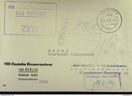 DDR: Brief Mit ZKD-Kasten-Stpl. U Kontroll-Stpl "Richtige Anschrift.." Von VEB Deutsche Binnereederei 102 Berlin V5.4.67 - Service Central De Courrier