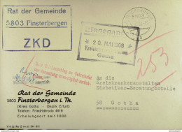 Fern-Brief Mit ZKD-Kastenstempel "Rat Der Gemeinde 5803 Finsterbergen" Vom 19.5.68 An Die Kreiskrankenanstalten Gotha - Servicio Central De Correos