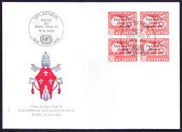 Switzerland 1969 FDC Blk, Visit Of Pope Paul VI At International Labour Conference - Päpste