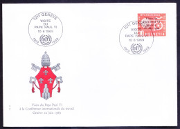 Switzerland 1969 FDC, Visit Of Pope Paul VI At International Labour Conference - Päpste