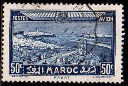 Maroc (Prot.Fr) Avion Obl Yv: 34 Mi:117 Rabat (TB Cachet Rond) Cachet Ondulé - Posta Aerea