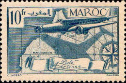 Maroc (Prot.Fr) Avion N** Yv: 49 Mi:182 Fez Marrakech (Petit Def.gomme) - Poste Aérienne