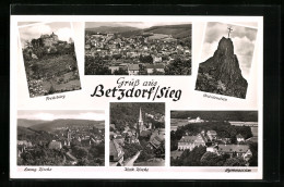 AK Betzdorf /Sieg, Ortsansicht, Druidenstein, Gymnasium, Freusburg  - Betzdorf