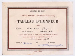 Tableau D'honneur Lycée Monge Beaune Du 27 Mars 1969 (627)_RLVP95 - Diplomi E Pagelle