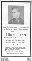 MEMENTO AVIS DE DECES SOLDAT ALLEMAND  ALBERT WEBER MORT LE 23 DECEMBRE 1941 - Décès